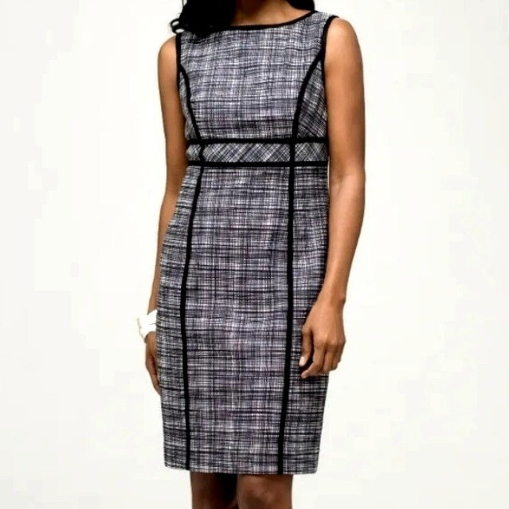 JONES NEW YORK Women's 8 Black White Crosshatch Sheath Sleeveless Midi Dress